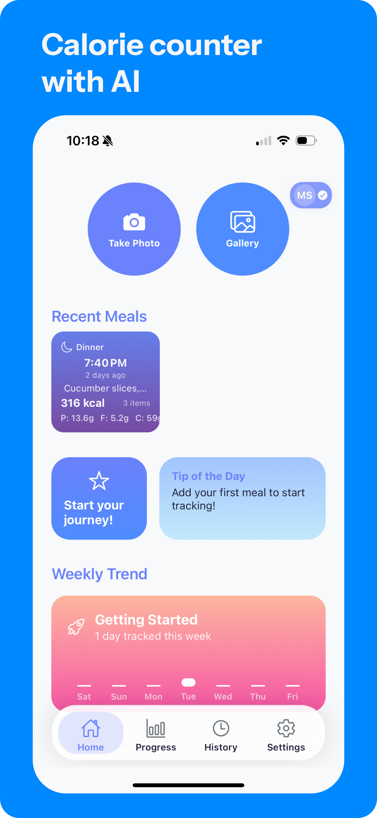 Cal Hub AI Calorie Tracker - Main Dashboard