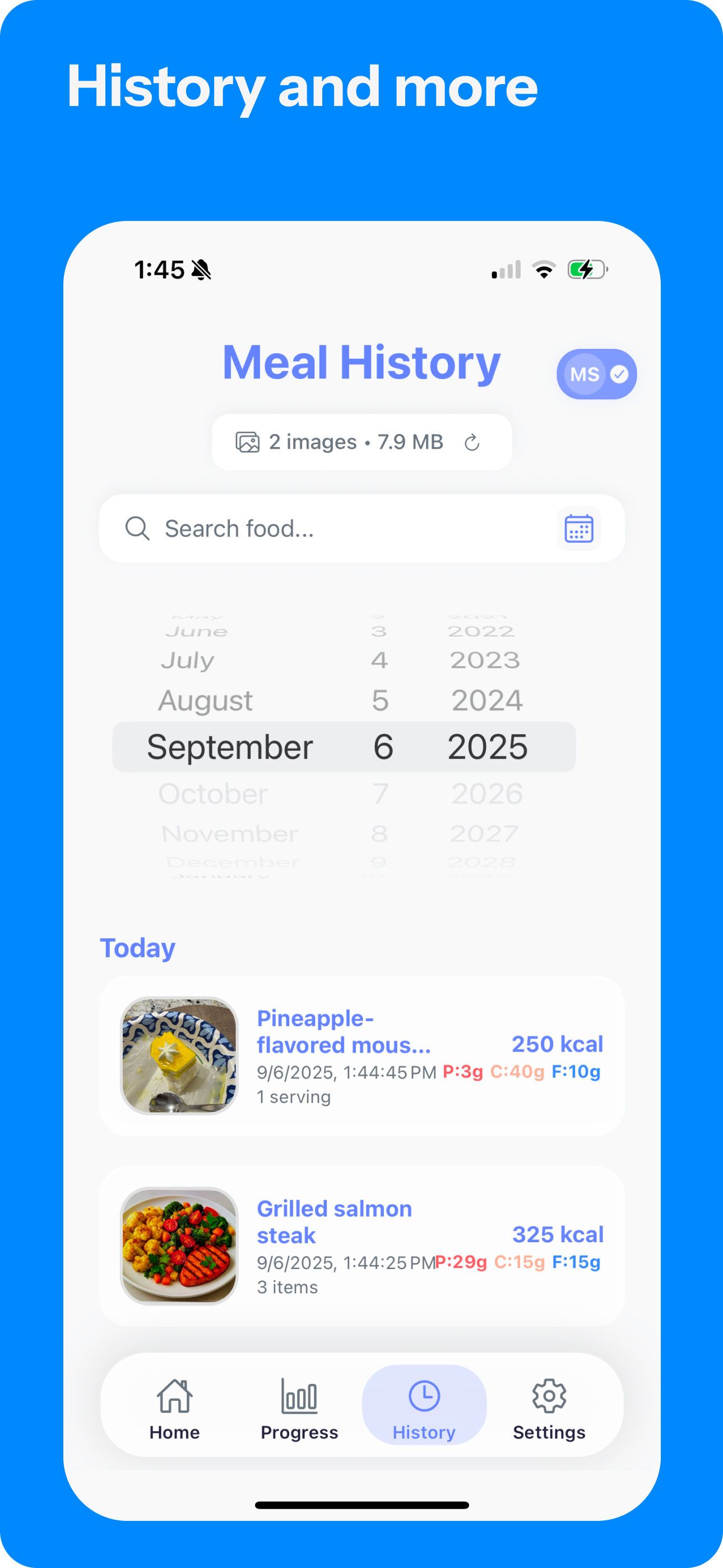 Cal Hub Meal History - Complete Nutrition Timeline